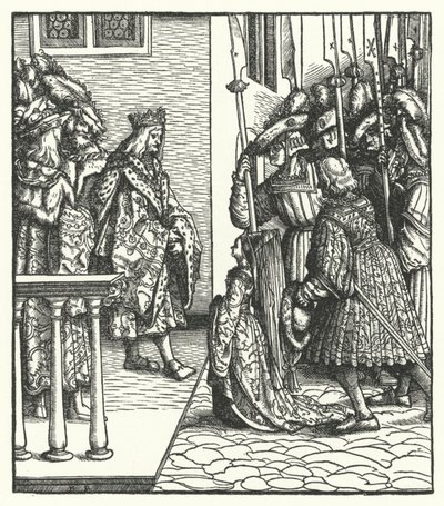 Margaret af Østrig, datter af ærkehertug Maximilian af Østrig, overgivet til kong Ludvig XI af Frankrigs værgemål af Hans (after) Burgkmair