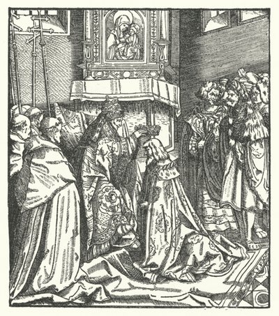 Pave Nicholas V kronede Frederik III til den hellige romerske kejser i Rom af Hans (after) Burgkmair