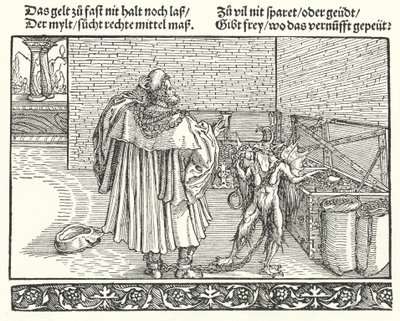 The Demon of Avarice (gravering) af Hans (after) Burgkmair