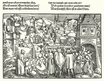 Jordskælvet (gravering) af Hans (after) Burgkmair