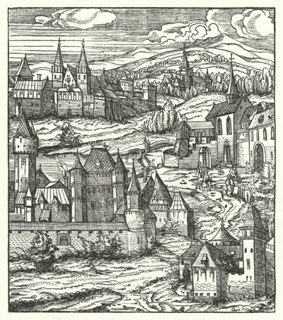 Wiener Neustadt, Østrig, fødested for Maximilian I, den hellige romerske kejser (gravering) af Hans (after) Burgkmair