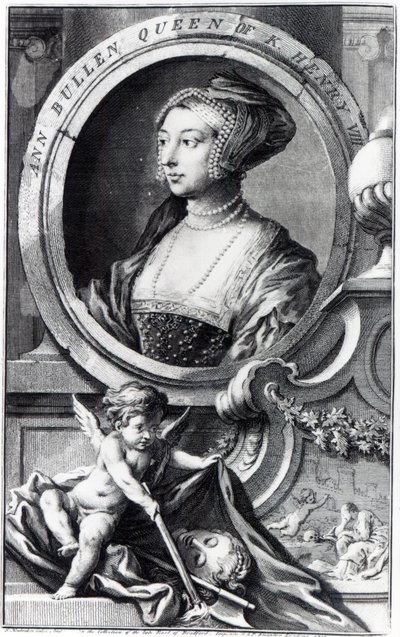 Anne Boleyn, graveret af Jacobus Houbraken af Hans (after) Holbein the Younger