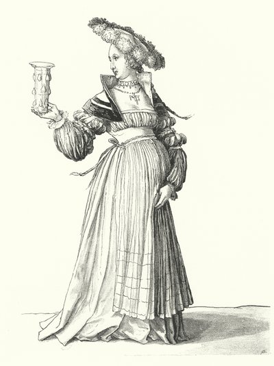 Kostume af en kvinde fra Basel (gravering) af Hans (after) Holbein the Younger