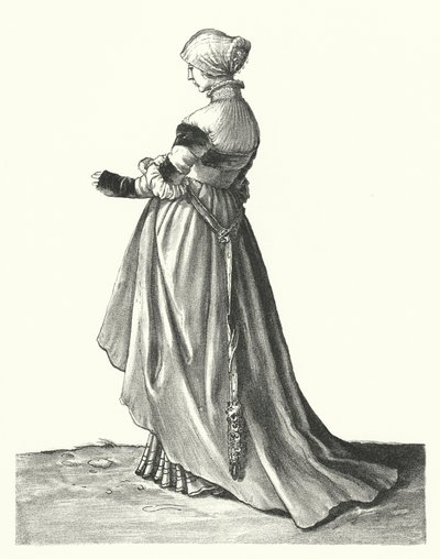 Kostume af en kvinde fra Basel (gravering) af Hans (after) Holbein the Younger