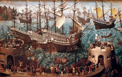 Indskibning af Henrik VIII (1491-1547) i Dover på galionen Henri Grace a Dieu” i anledning af handelen underskrevet med Francois I (Camp du Drap d