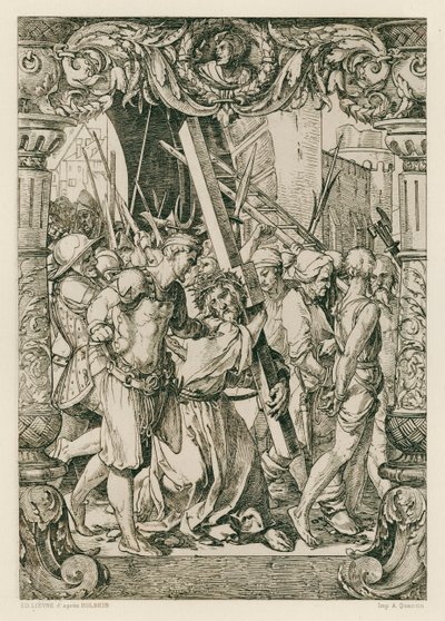 Jesus Kristus, klatre til Golgata (gravering) af Hans (after) Holbein the Younger