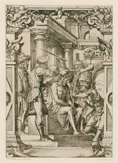 Jesus Kristus, kronet med torne (gravering) af Hans (after) Holbein the Younger