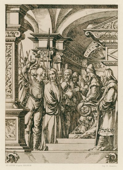 Jesus Kristus foran Kajfas (gravering) af Hans (after) Holbein the Younger