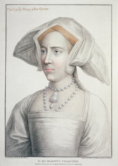 Portræt af Lady Mary efter dronning (1516-58) indgraveret af Francesco Bartolozzi (1727-1815) 1796 (gravering) af Hans (after) Holbein the Younger