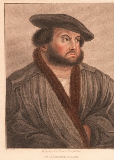 Selvportræt af kunstneren Hans Holbein på Kensington Palace. ,1812 (gravering) af Hans (after) Holbein the Younger