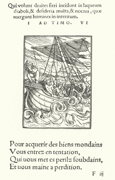 Sømanden i en storm (gravering) af Hans (after) Holbein the Younger