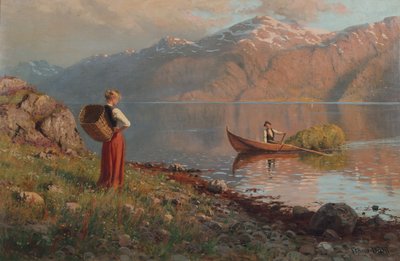 Date ved fjorden (olie på lærred) af Hans Andreas Dahl