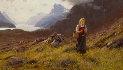 Knitting Dairymaid (olie på lærred) af Hans Andreas Dahl