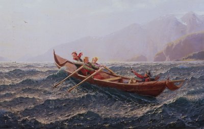 Mennesker i en robåd (olie på lærred) af Hans Andreas Dahl