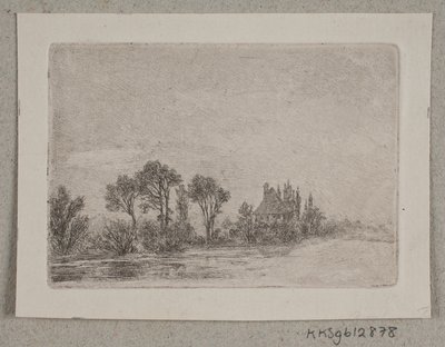 Landskab med træer ved et vand af Hans Anton Thiele