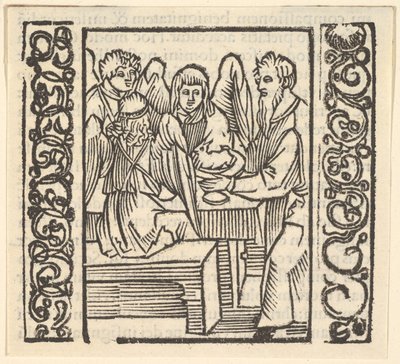 Engle serveret ved et bord, illustration fra Speculum Passionis, 1507, 1507. af Hans Baldung