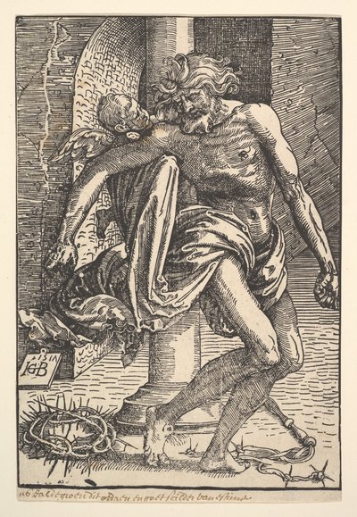 Kristus med torturinstrumenterne støttet af en lille engel, 1517. af Hans Baldung