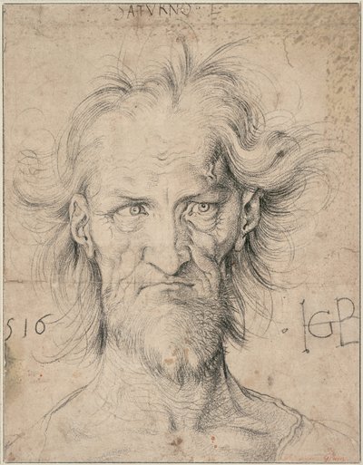 Hoved af en skægget gammel mand Saturn, 1516 af Hans Baldung