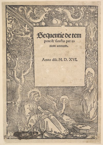 Sankt Johannes evangelisten på Patmos, titelblad fra Hymni de tempore et de sanctis, 1516 af Hans Baldung