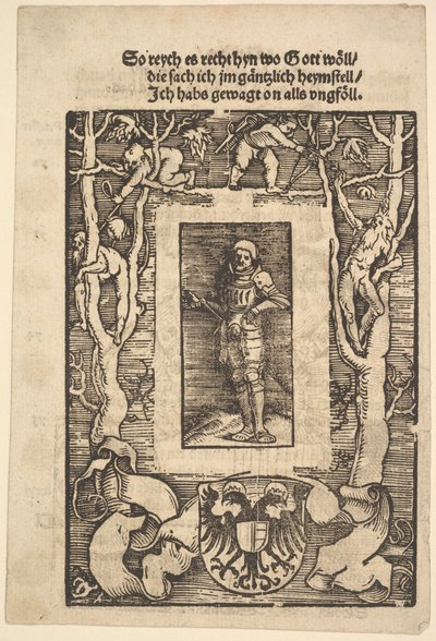 Titel Border with Man in Armor in Center, 1513. af Hans Baldung