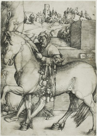 En brudgom, der tøjler en hest af Hans Baldung Grien