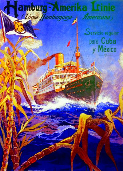 Plakat, der reklamerer for Hamburg American Line af Hans Bohrdt
