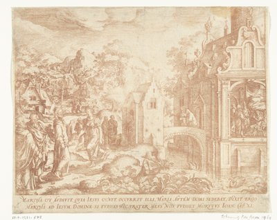 Kristus ankommer til Lazarus, Marthas og Maria Magdalenas hus af Hans Bol
