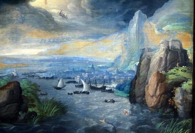 Fantasilandskab med Johannes Evangelisten på Patmos af Hans Bol