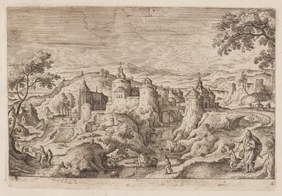 Planche 4, fra Landskaber med scener fra Det Gamle og Det Nye Testamente og Ovids Metamorfoser af Hans Bol