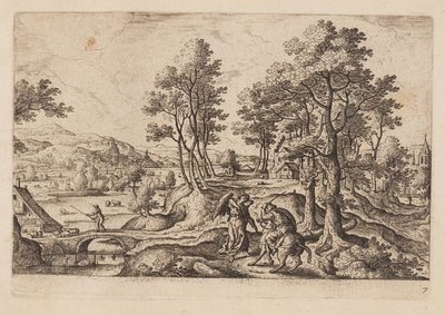 Planche 7, fra Landskaber med scener fra Det Gamle og Det Nye Testamente og Ovids Metamorfoser af Hans Bol