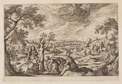 Planche 9, fra Landskaber med scener fra Det Gamle og Det Nye Testamente og Ovids Metamorfoser af Hans Bol