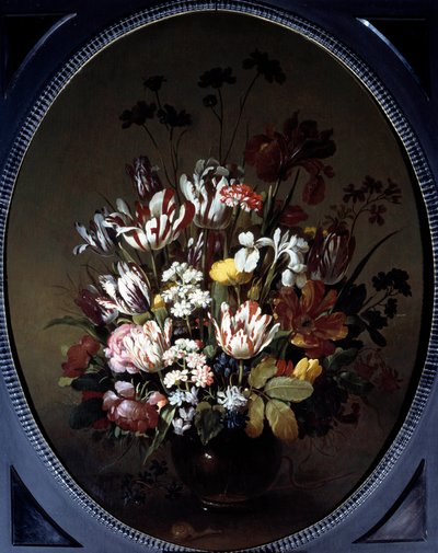 Vase med blomster. Maleri af Hans Bollongier (v.1600-ap. 1644), Ec. Hol. Olie på lærred. Dimension: 0,83 X 0,68m. Chalon-Sur-Saone, Denon Museum af Hans Bollongier