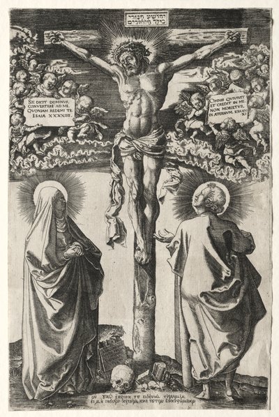 Kristus på korset mellem jomfruen og Johannes, 1542. af Hans Brosamer