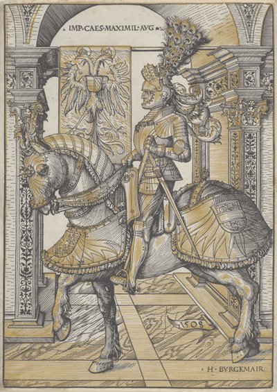 Equestrian Portrait of the Emperor Maximilian I, 1508dani af Hans Burgkmair