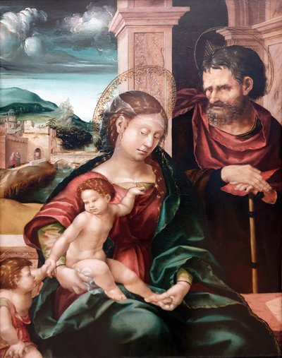 Tysk: Die Heilige Familie mit dem kleinen Johannes Den hellige familie med Johannes Døberen som barn af Hans Burgkmair the Elder