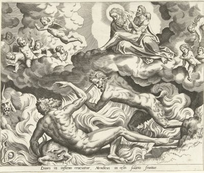 Lazarus i himlen og den rige mand i helvede Historien om Lazarus og den rige mand (serietitel) af Hans Collaert (I) (possibly)