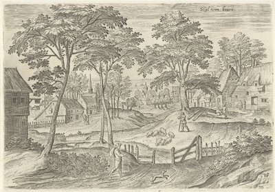 Udsigt over Stald Stjålet fra oven (titel på objekt) Seværdigheder fra Bruxelles-området (serietitel) af Hans Collaert (I)