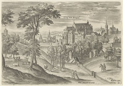 Udsigt over domstolen i Bruxelles Retten i Bruxelles (titel på genstand) Seværdigheder fra Bruxelles-området (serietitel) af Hans Collaert (I)