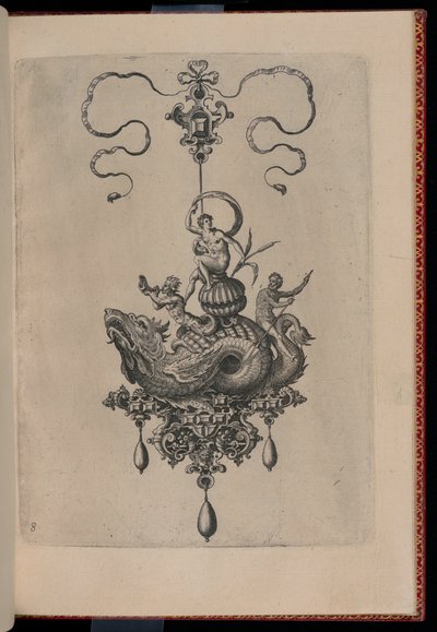 Plade 8, fra Bullarum Inaurium mm. Artisan Archetypes Anden del (vedhæng, øreringe osv. Designs af den mest dygtige natur, del to) af Hans Collaert the Elder