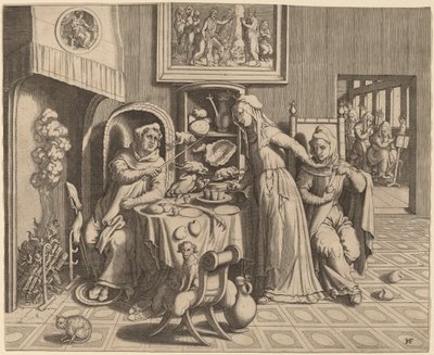 Den amorøse nonne mellem abbeden og munken af Hans Collaert the Elder