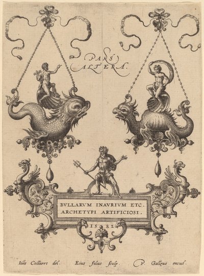 Titelplade med designs til vedhæng af Hans Collaert the Elder