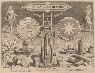 Titelside for Nova Reperta (nye opdagelser) af Hans Collaert the Younger after Jan van der Straet