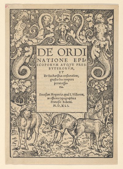 Titelkant med tre hjorte og en hinde, begyndelsen af 1500-tallet. af Hans Cranach