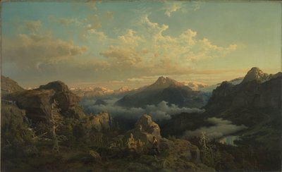 Det norske højland i Sunrise af Hans Gude