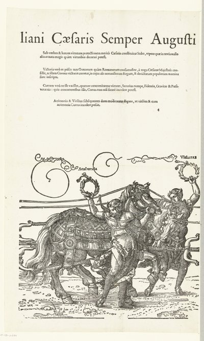 Triomfwagen van keizer Maximiliaan I Kopien til Dürers Triomfwagen voor keizer Maximiliaan I (serietitel) Dette er en triumfvogn til ære for Invictus. Og den Herligste Prins D. Maximilianus Caesaris Semper Augustus blev klædt, Og af Albertus af Hans Guldenmund