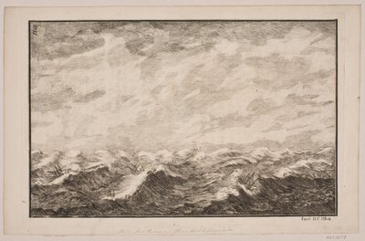 Skibe i oprørt sø. Illustration til Fontenay, "Söe-Evolution"; København 1743 af Hans Henrich Christian Ulrich