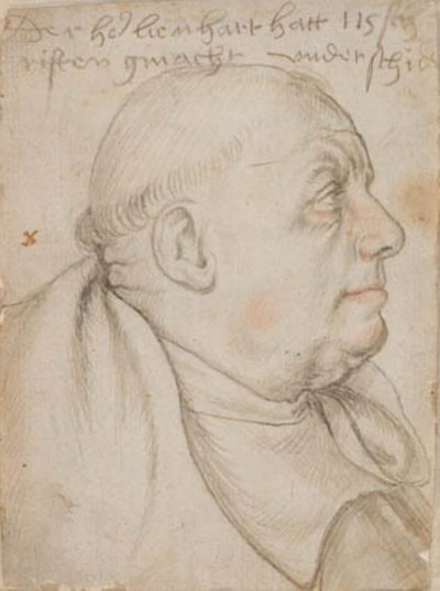 Portræt af kalligrafen Leonhard Wagner, med tilnavnet Würtslin, munk af St. Ulrich og Afra i Augsburg, i profil til højre af Hans Holbein d.Æ.