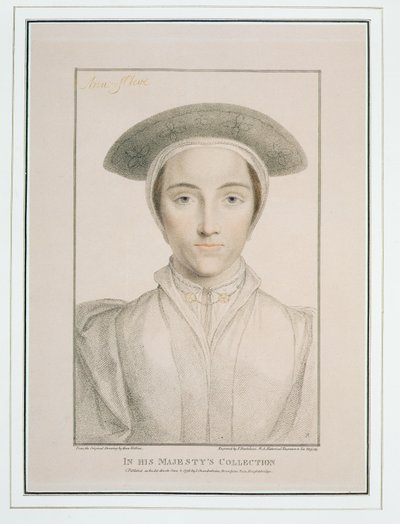 Portræt af dronning Anne af Cleves (1515-57) graveret af Francesco Bartolozzi (1727-1815) udgivet 1796 af Hans Holbein der Jüngere