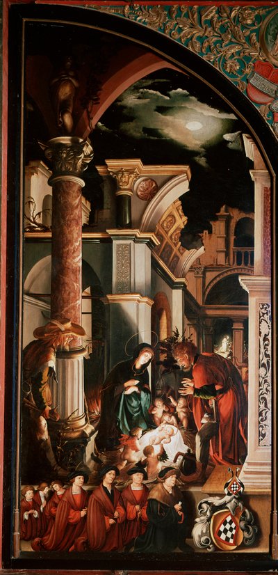 Altertavle Oberried: “Hyrdernes tilbedelse”” Detrempe på træ af Hans Holbein den Unge (1497/8-1543) 1521-1522 Søn. 231x109 cm Cathedrale de Fribourg, Schweiz af Hans Holbein der Jüngere