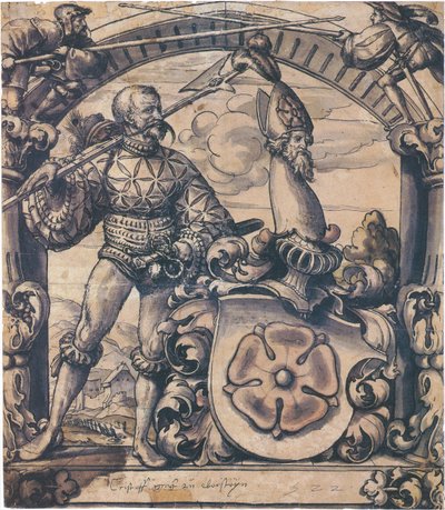 Design til et heraldisk panel af farvet glas af Hans Holbein the Younger